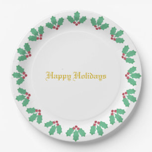 Elegant Holly Berry Wreath Papieren Bordje