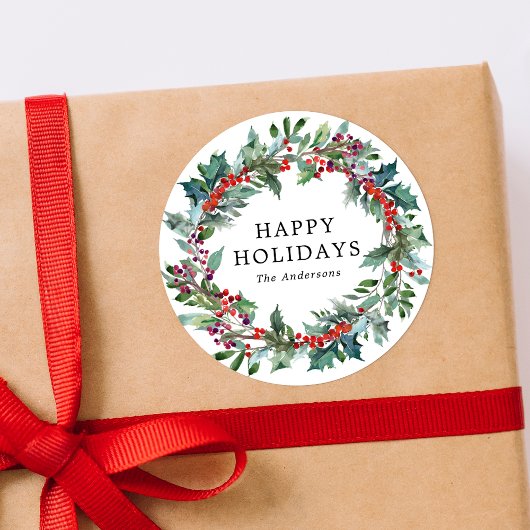 Elegant Holly Berry Wreath Ronde Sticker