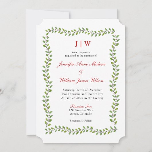 Elegant holly border Holiday bruiloft Kaart (Voorkant)