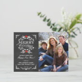 Elegant Holly Chalkboard - kerstfotokaart Feestdagenkaart (Staand voorkant)