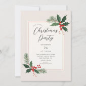 Elegant Holly Christmas Party Invitation Kaart (Voorkant)