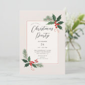 Elegant Holly Christmas Party Invitation Kaart (Staand voorkant)