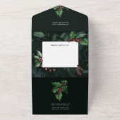Elegant Holly Dark Green Botanical foto All In One Uitnodiging (Buitenkant)