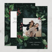 Elegant Holly Dark Green Botanical foto Feestdagenkaart (Voorkant / Achterkant)