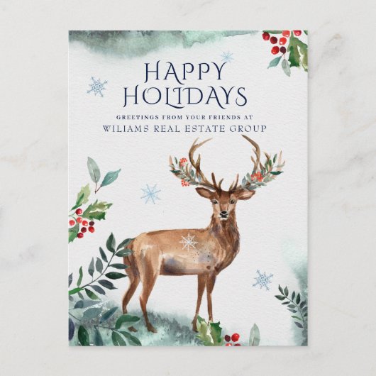 Elegant Holly Deer Corporate Greeting voor Kerstmi Briefkaart (Voorkant)