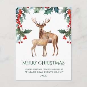Elegant Holly Deer Corporate Greeting voor Kerstmi Briefkaart