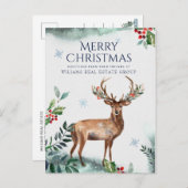Elegant Holly Deer Corporate Greeting voor Kerstmi Briefkaart (Voorkant / Achterkant)