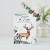 Elegant Holly Deer Corporate Greeting voor Kerstmi Feestdagenkaart (Staand voorkant)