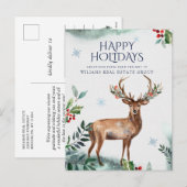 Elegant Holly Deer Corporate Greeting voor Kerstmi Feestdagenkaart (Voorkant / Achterkant)