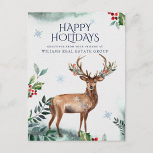 Elegant Holly Deer Corporate Greeting voor Kerstmi Feestdagenkaart