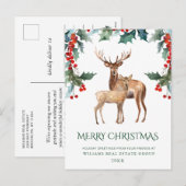 Elegant Holly Deer Corporate Greeting voor Kerstmi Feestdagenkaart (Voorkant / Achterkant)