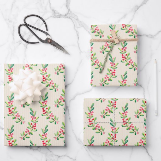 Elegant Holly en Berries Inpakpapier Vel (Voorkant)