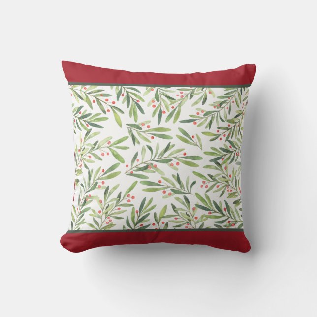 Elegant Holly en Berries kerstfeestdag Kussen (Voorkant)