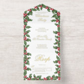Elegant Holly en Berries Lijst Kerstfeest All In One Uitnodiging (Binnenkant)