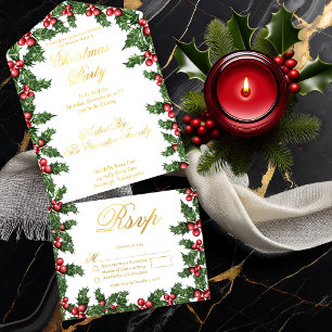 Elegant Holly en Berries Lijst Kerstfeest All In One Uitnodiging