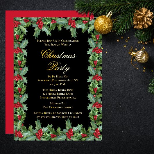 Elegant Holly en Berries Lijst Kerstfeest Folie Feestdagenkaart