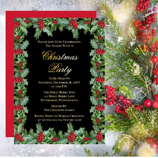 Elegant Holly en Berries Lijst Kerstfeest Folie Feestdagenkaart