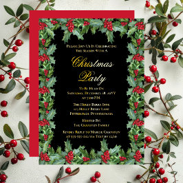 Elegant Holly en Berries Lijst Kerstfeest Folie Feestdagenkaart