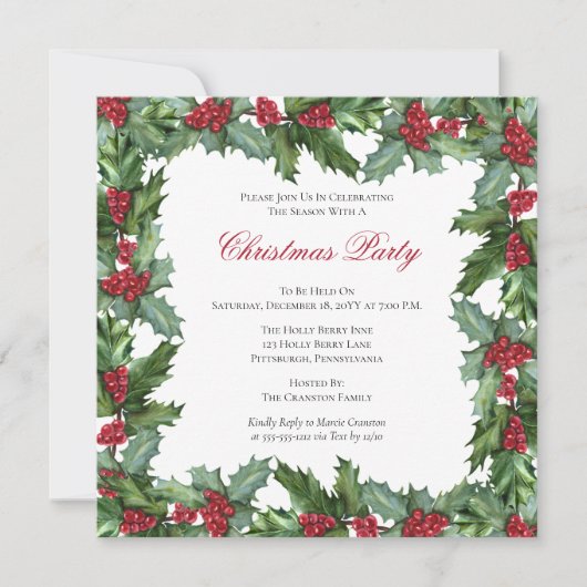 Elegant Holly en Berries Lijst Kerstfeest Kaart (Voorkant)