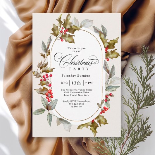 Elegant Holly en Berry Botanische Kerstfeest Kaart