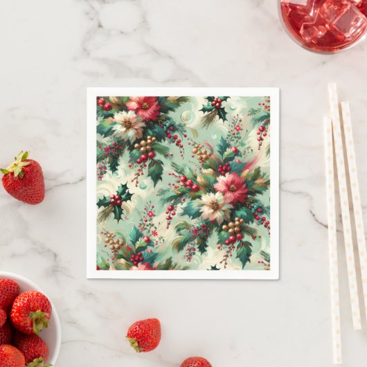 Elegant  Holly en Berry Kerstgroen Servet (Insitu)
