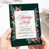 Elegant Holly en Evergreen Holiday Party Kaart