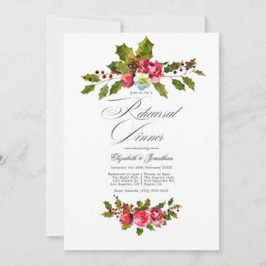 Elegant Holly en Ivy Kerst repetitie diner Kaart (Voorkant)