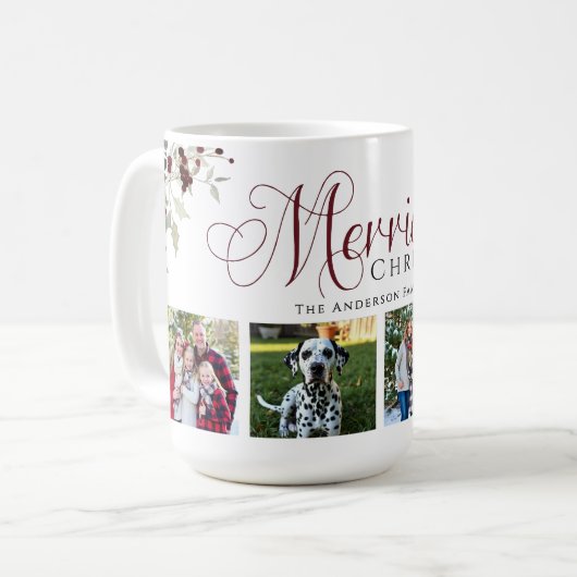 Elegant Holly Family Photo Christmas Koffiemok (Voorkant links)