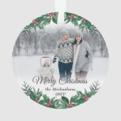 Elegant Holly Greenery 2 foto Vrolijk kerstfeest Ornament (achterkant)