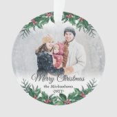 Elegant Holly Greenery 2 foto Vrolijk kerstfeest Ornament (voorkant)