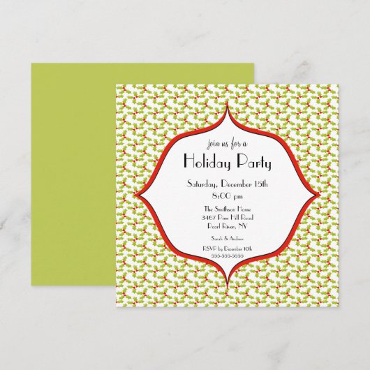 Elegant Holly Holiday Kerstparty Uitnodiging (Voorkant / Achterkant)