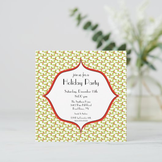 Elegant Holly Holiday Kerstparty Uitnodiging (Staand voorkant)