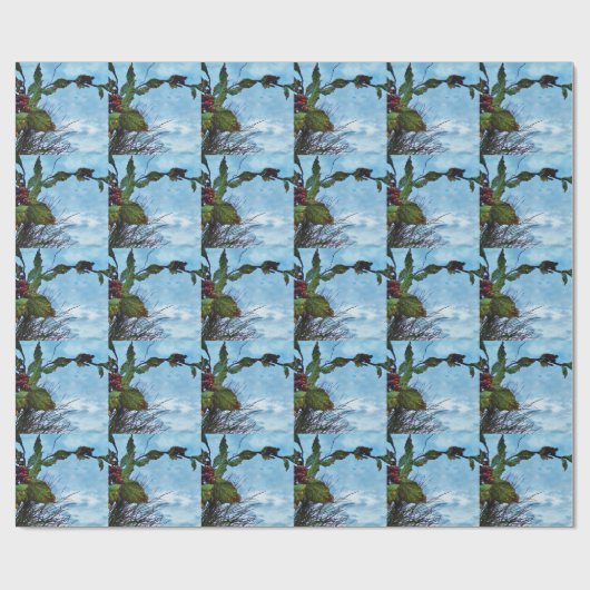 Elegant Holly Kerstmis, blauwe hemel Cadeaupapier (Vlak)