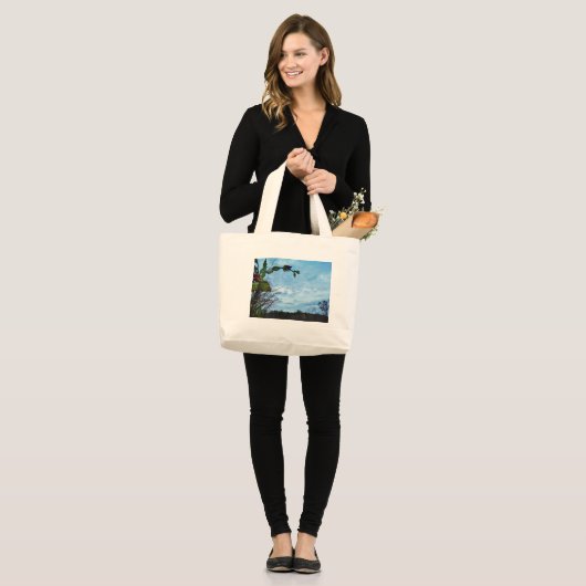 Elegant Holly Kerstmis, blauwe hemel Grote Tote Bag (Voorkant (model))