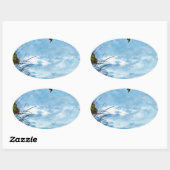 Elegant Holly Kerstmis, blauwe hemel Ovale Sticker (Vel)