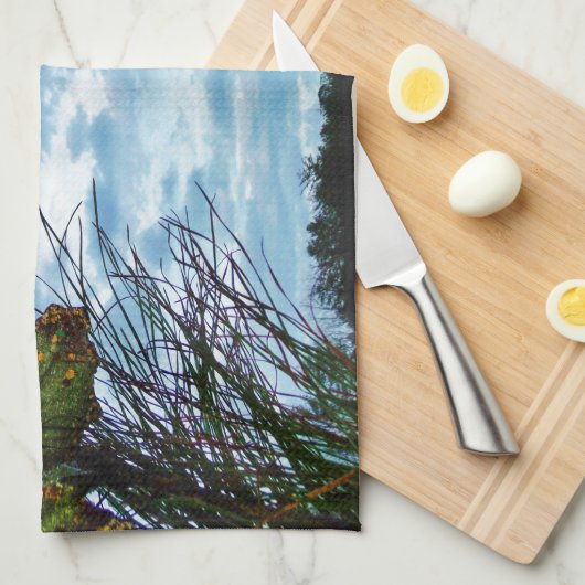 Elegant Holly Kerstmis, blauwe hemel Theedoek (Quarter Fold)