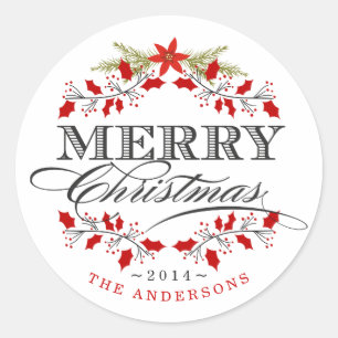 Elegant Holly Kerstmis met rode en witte sticker