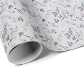 Elegant Holly laat Berry's op Zilverkerst Cadeaupapier (Rol Hoek)
