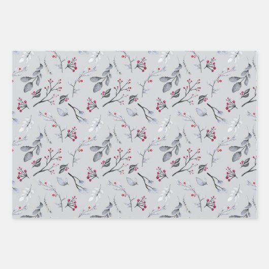Elegant Holly Leaves Red Berries Kerstfeest Inpakpapier Vel (Voorkant)