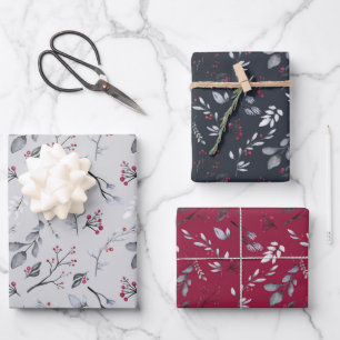 Elegant Holly Leaves Red Berries Kerstfeest Inpakpapier Vel