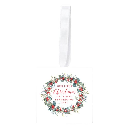 Elegant Holly Mistletoe Wreath 3 Fotokerstmis Decoratie (Voorkant)