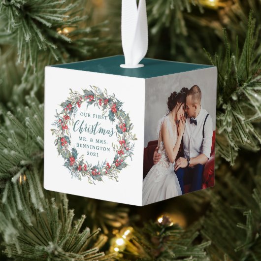 Elegant Holly Mistletoe Wreath 3 Fotokerstmis Ornament (Boom)