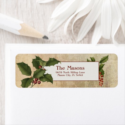 Elegant  Holly op Gold Parchment Etiket (Insitu)