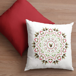 Elegant Holly Pinecone Holiday Mandala Kerstala Kussen