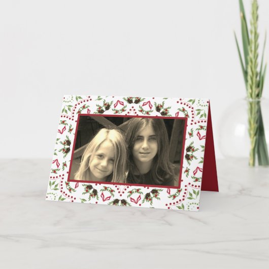 Elegant Holly Pinecone Mandala Classic 1 Foto Kaart (Voorkant)