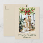 Elegant Holly & Red Bow Christmas Briefkaart (Voorkant / Achterkant)
