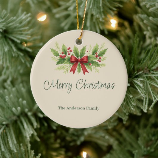 Elegant Holly & Red Bow Christmas - Keramisch Ornament (Boom)