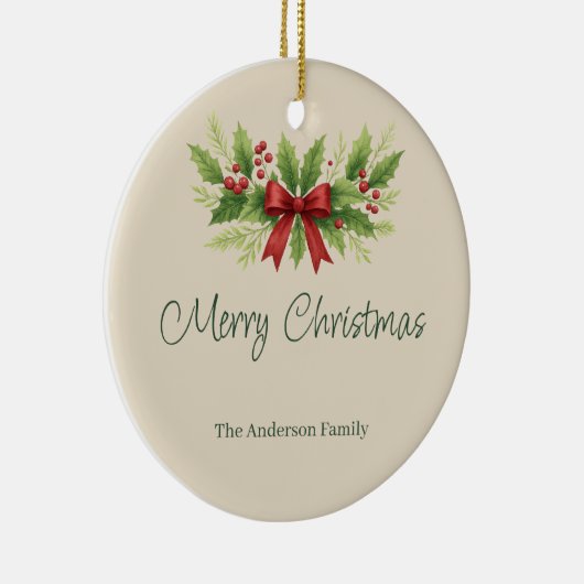 Elegant Holly & Red Bow Christmas -  Keramisch Ornament (Rechts)