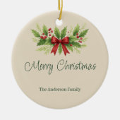 Elegant Holly & Red Bow Christmas - Keramisch Ornament (Voorkant)