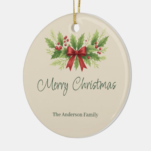 Elegant Holly & Red Bow Christmas -  Keramisch Ornament (Links)